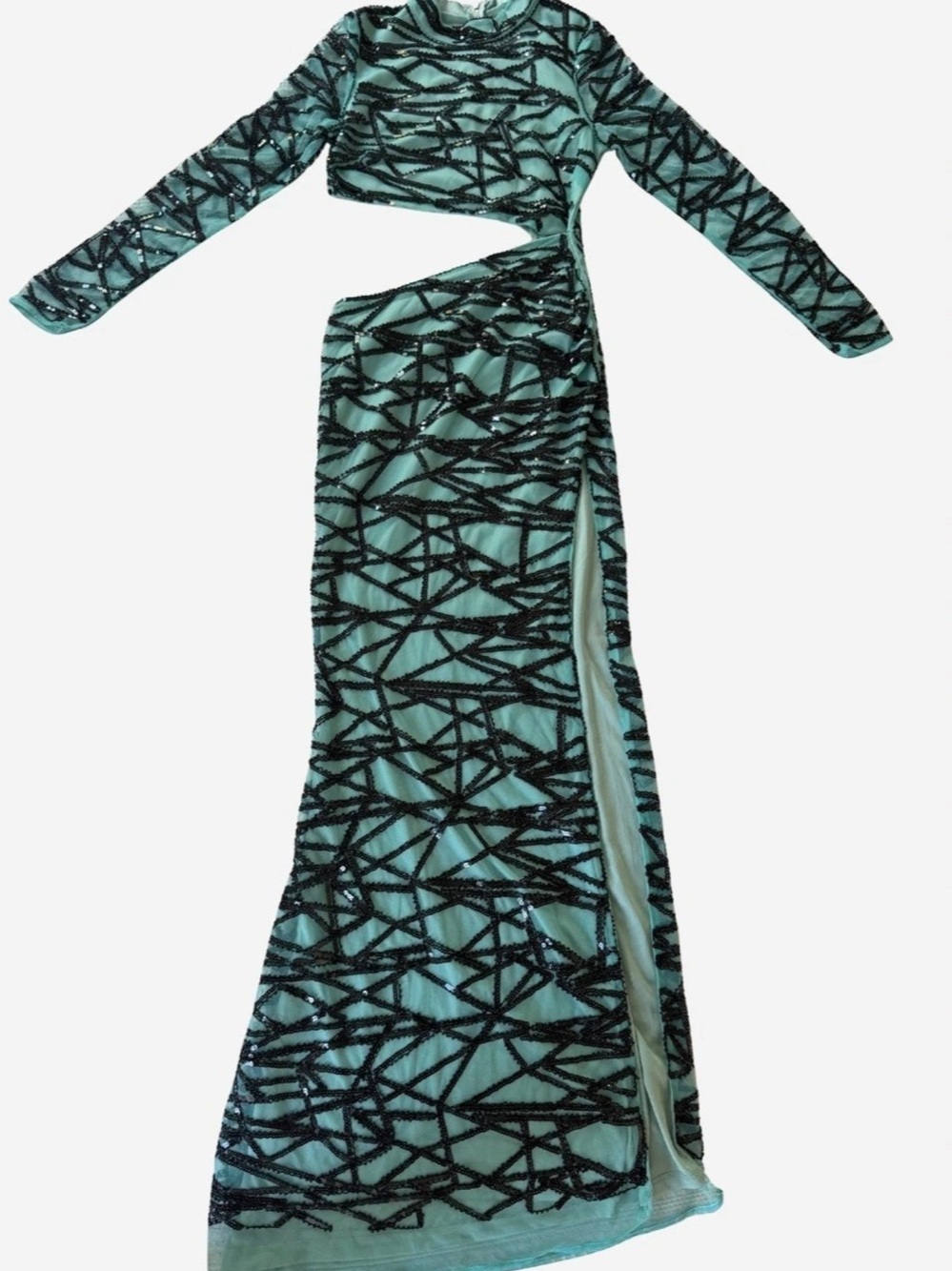 Green & Black Abstract Sequin Maxi Dress Like New